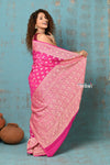 Suhaani ~ Handloom Khaddi Georgette Saree With All Over Floral Jaal~ Fuschia Pink(Silk Mark) - verymuchindian.com