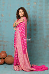 Suhaani ~ Handloom Khaddi Georgette Saree With All Over Floral Jaal~ Fuschia Pink(Silk Mark) - verymuchindian.com