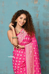Suhaani ~ Handloom Khaddi Georgette Saree With All Over Floral Jaal~ Fuschia Pink(Silk Mark) - verymuchindian.com