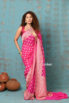 Suhaani ~ Handloom Khaddi Georgette Saree With All Over Floral Jaal~ Fuschia Pink(Silk Mark) - verymuchindian.com