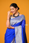 Suhaani ~ Handloom Khaddi Georgette Saree With All Over Floral Jaal~ Peacock Blue - verymuchindian.com