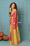 Suhaani ~ Handloom Khaddi Georgette Saree With All Over Floral Jaal~ Red & Orange (Silk Mark) - verymuchindian.com