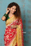 Suhaani ~ Handloom Khaddi Georgette Saree With All Over Floral Jaal~ Red & Orange (Silk Mark) - verymuchindian.com