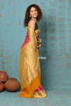 Suhaani ~ Handloom Khaddi Georgette Saree With All Over Floral Jaal~ Red & Orange (Silk Mark) - verymuchindian.com
