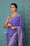 Suhaani ~ Handloom Khaddi Georgette Saree With All Over Jaal~ Delicate Blue (Silk Mark) - verymuchindian.com