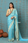 Suhaani ~ Handloom Khaddi Georgette Saree With All Over Jaal~ Delicate Blue (Silk Mark) - verymuchindian.com