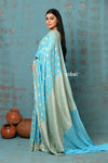 Suhaani ~ Handloom Khaddi Georgette Saree With All Over Jaal~ Delicate Blue (Silk Mark) - verymuchindian.com