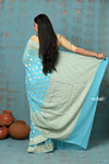 Suhaani ~ Handloom Khaddi Georgette Saree With All Over Jaal~ Delicate Blue (Silk Mark) - verymuchindian.com