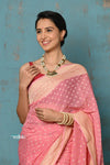 Suhaani ~ Handloom Khaddi Georgette Saree With All Over Jaal~ Delicate Pink (Silk Mark) - verymuchindian.com