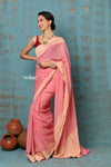 Suhaani ~ Handloom Khaddi Georgette Saree With All Over Jaal~ Delicate Pink (Silk Mark) - verymuchindian.com