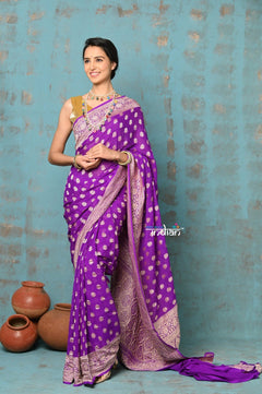 Suhaani ~ Handloom Khaddi Georgette Saree With All Over Jaal~ Heather Purple (Silk Mark) - verymuchindian.com
