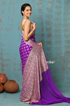 Suhaani ~ Handloom Khaddi Georgette Saree With All Over Jaal~ Heather Purple (Silk Mark) - verymuchindian.com