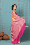 Suhaani ~ Handloom Khaddi Georgette Saree With All Over Jaal~ Orange Pink (Silk Mark) - verymuchindian.com