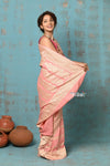 Suhaani ~ Handloom Khaddi Georgette Saree With All Over Jaal~ Peach (Silk Mark) - verymuchindian.com