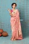 Suhaani ~ Handloom Khaddi Georgette Saree With All Over Jaal~ Peach (Silk Mark) - verymuchindian.com