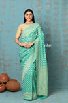 Suhaani ~ Handloom Khaddi Georgette Saree With All Over Jaal~ Sea Green (Silk Mark) - verymuchindian.com