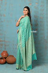 Suhaani ~ Handloom Khaddi Georgette Saree With All Over Jaal~ Sea Green (Silk Mark) - verymuchindian.com