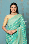 Suhaani ~ Handloom Khaddi Georgette Saree With All Over Jaal~ Sea Green (Silk Mark) - verymuchindian.com