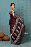 Suhaani ~ Handloom Khaddi Georgette Saree With Sleek Border ~ Maroon (Silk Mark) - verymuchindian.com