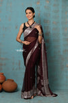 Suhaani ~ Handloom Khaddi Georgette Saree With Sleek Border ~ Maroon (Silk Mark) - verymuchindian.com