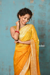 Suhaani ~ Handloom Khaddi Georgette Saree With Sleek Border ~ Ombre Yellow (Silk Mark) - verymuchindian.com