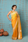 Suhaani ~ Handloom Khaddi Georgette Saree With Sleek Border ~ Ombre Yellow (Silk Mark) - verymuchindian.com