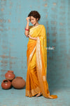 Suhaani ~ Handloom Khaddi Georgette Saree With Sleek Border ~ Ombre Yellow (Silk Mark) - verymuchindian.com