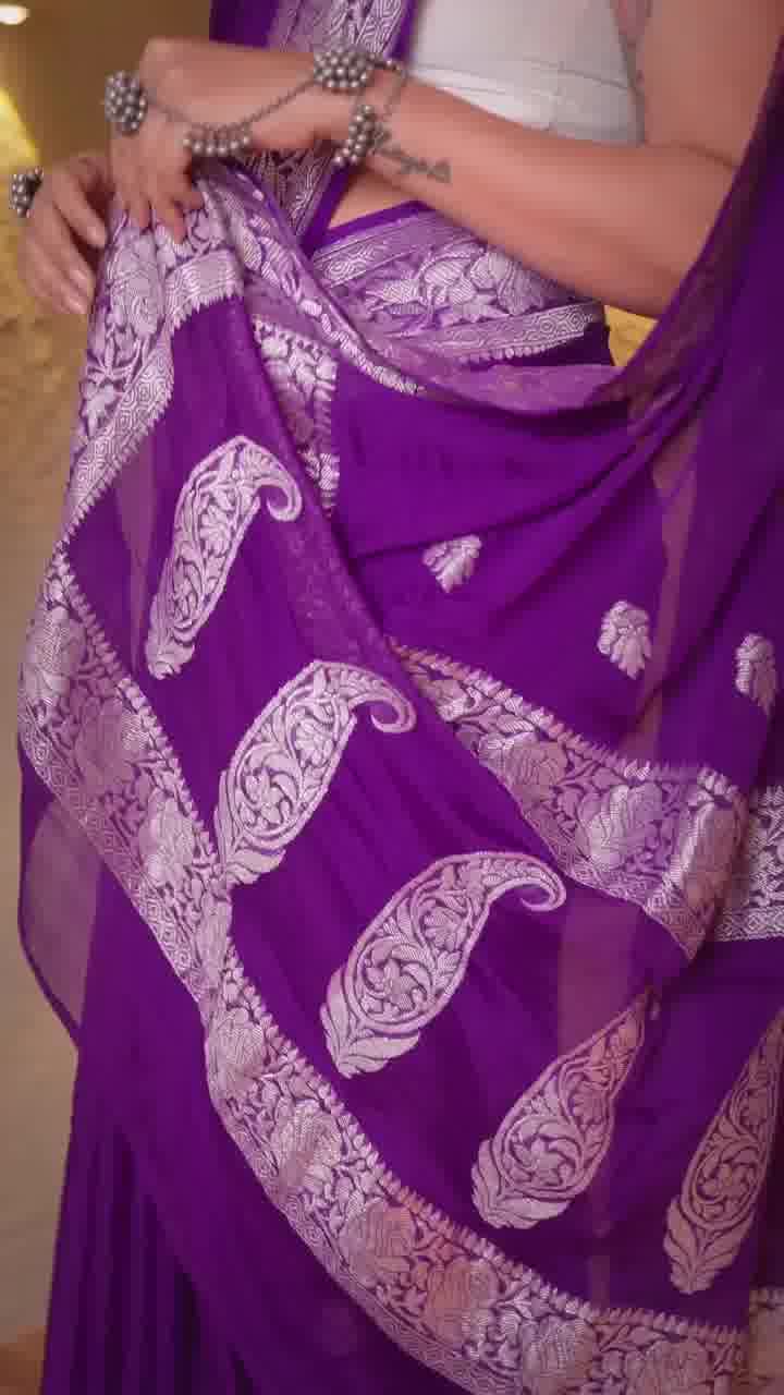 Suhaani ~ Handloom Khaddi Georgette Saree With Sleek Border ~ Purple (Silk Mark) - verymuchindian.com