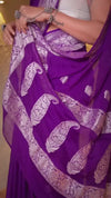 Suhaani ~ Handloom Khaddi Georgette Saree With Sleek Border ~ Purple (Silk Mark) - verymuchindian.com