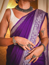 Suhaani ~ Handloom Khaddi Georgette Saree With Sleek Border ~ Purple (Silk Mark) - verymuchindian.com