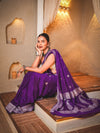 Suhaani ~ Handloom Khaddi Georgette Saree With Sleek Border ~ Purple (Silk Mark) - verymuchindian.com