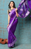 Suhaani ~ Handloom Khaddi Georgette Saree With Sleek Border ~ Purple (Silk Mark) - verymuchindian.com