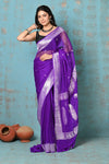 Suhaani ~ Handloom Khaddi Georgette Saree With Sleek Border ~ Purple (Silk Mark) - verymuchindian.com