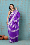 Suhaani ~ Handloom Khaddi Georgette Saree With Sleek Border ~ Purple (Silk Mark) - verymuchindian.com