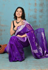 Suhaani ~ Handloom Khaddi Georgette Saree With Sleek Border ~ Purple (Silk Mark) - verymuchindian.com