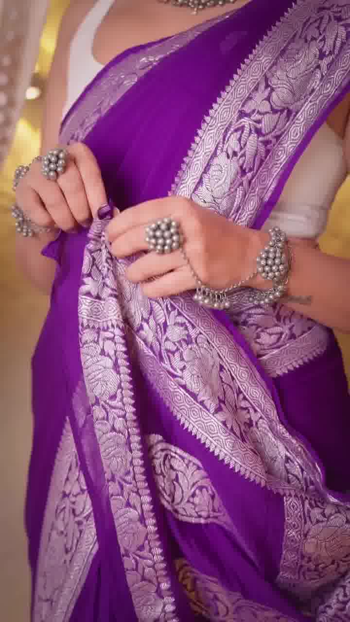 Suhaani ~ Handloom Khaddi Georgette Saree With Sleek Border ~ Purple (Silk Mark) - verymuchindian.com