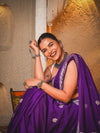 Suhaani ~ Handloom Khaddi Georgette Saree With Sleek Border ~ Purple (Silk Mark) - verymuchindian.com