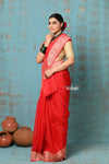 Suhaani ~ Handloom Khaddi Georgette Saree With Sleek Border ~ Red (Silk Mark) - verymuchindian.com