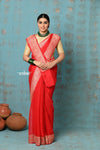 Suhaani ~ Handloom Khaddi Georgette Saree With Sleek Border ~ Red (Silk Mark) - verymuchindian.com