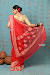 Suhaani ~ Handloom Khaddi Georgette Saree With Sleek Border ~ Red (Silk Mark) - verymuchindian.com