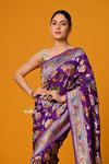 Suhaani Premium~ Handloom Khaddi Georgette Saree With All Over Floral Jaal~ Perfect Violet - verymuchindian.com