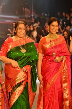 Swarajya ~ Sakshi Tanwar’s Choice ~ Times Fashion Week Exclusive Pure Silk Paithani with Tawa Pallu In Pink & Orange - verymuchindian.com