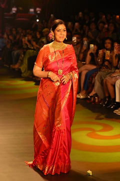 Swarajya ~ Sakshi Tanwar’s Choice ~ Times Fashion Week Exclusive Pure Silk Paithani with Tawa Pallu In Pink & Orange - verymuchindian.com