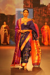 Swarajya ~ Times Fashion Week Exclusive ~ Half allover High Quality Pure Silk Intricately Woven Handloom Paithani~ Royal Blue - verymuchindian.com