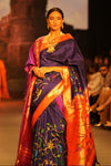 Swarajya ~ Times Fashion Week Exclusive ~ Half allover High Quality Pure Silk Intricately Woven Handloom Paithani~ Royal Blue - verymuchindian.com