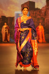 Swarajya ~ Times Fashion Week Exclusive ~ Half allover High Quality Pure Silk Intricately Woven Handloom Paithani~ Royal Blue - verymuchindian.com