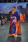 Swarajya ~ Times Fashion Week Exclusive ~ Half allover High Quality Pure Silk Intricately Woven Handloom Paithani~ Royal Blue - verymuchindian.com