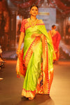 Swarajya ~ Times Fashion Week Exclusive ~ Handloom Pista Green Muniya Border Paithani With Grand Peacock Pallu - verymuchindian.com