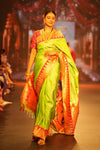 Swarajya ~ Times Fashion Week Exclusive ~ Handloom Pista Green Muniya Border Paithani With Grand Peacock Pallu - verymuchindian.com
