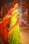 Swarajya ~ Times Fashion Week Exclusive ~ Handloom Pista Green Muniya Border Paithani With Grand Peacock Pallu - verymuchindian.com